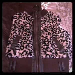 Animal print faux fur vest